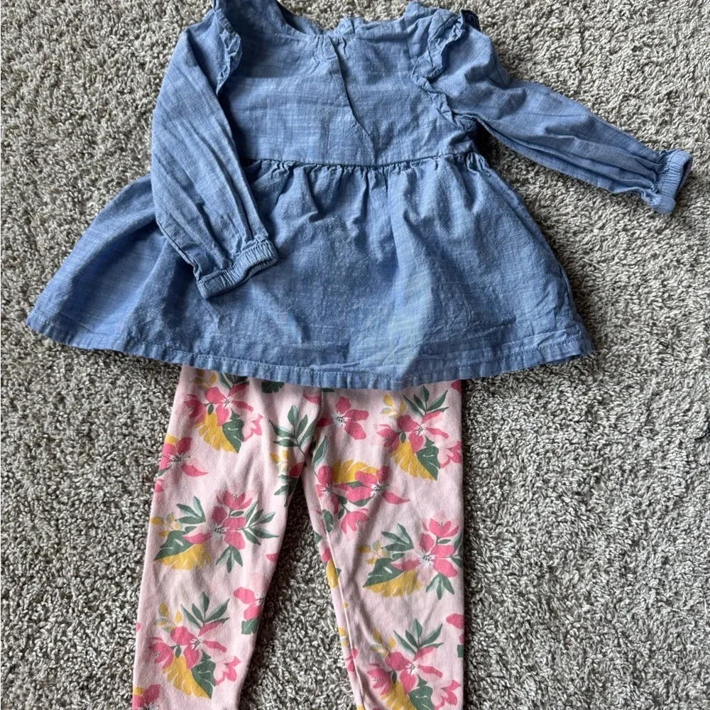 Toddler gir 2-piece fall outfit Long Sleeve top floral Leggings – Size 18 Months
